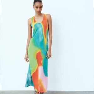 Zara Multicolor Long Print Knit Dress